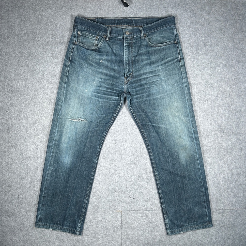 Levi's Denim Jeans Mens 38x32 Blue 505 Straight Leg Distressed Workwear